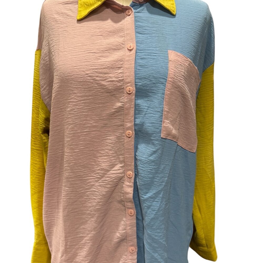 Love J Color Block Oversized Button Down Blouse S… - image 2